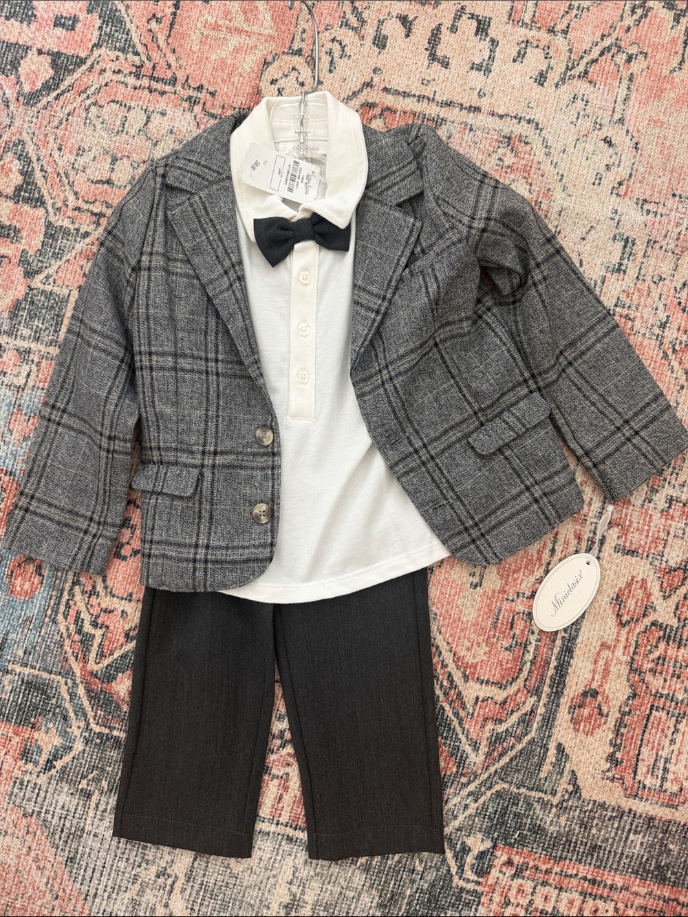 Neiman Marcus Grey Plaid Blazer with White Polo & Black Pants